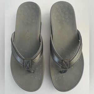 Vionic Gray Leather Flip Flop Sandals‎ – Orthotic Comfort Slip-On Size 10